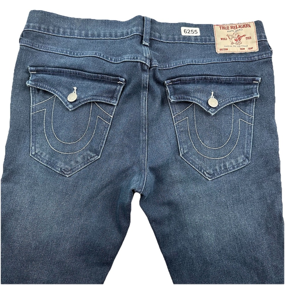 True Religion Rocco SN Relaxed Skinny Jeans Men 36x32 Blue Flap Pockets Stretch